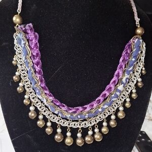 Anthropogie Elegant Purple, Blue, and Golden Statement Necklace